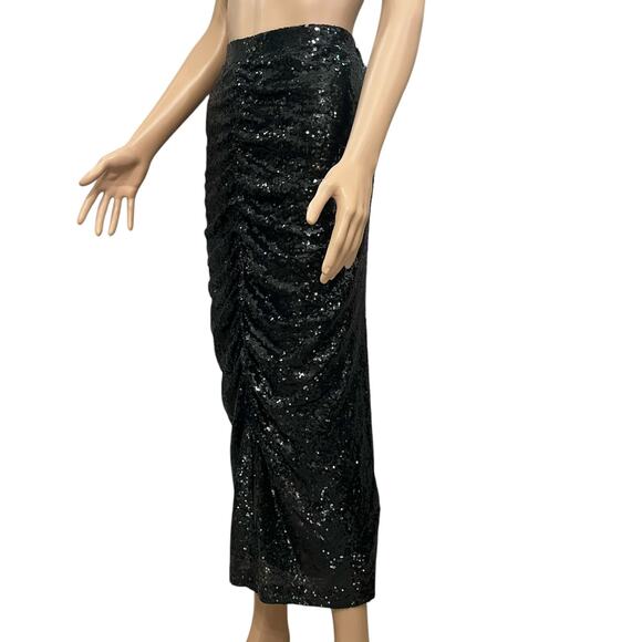 Eloquii Elements Sequin Midi Skirt 22/24 Ruched Black Front Slit Party Straight - Picture 3 of 7